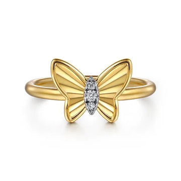 GABRIEL & CO- Butterfly - 14K Yellow Gold Diamond Cut Butterfly Ring